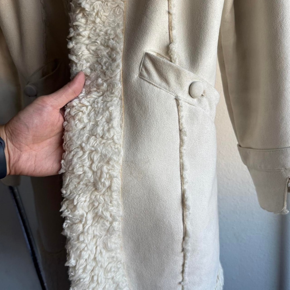 Bebe Cream Faux Shearling Penny Lane Afghan Coat Y2K Boho Corset Back Large - Picture 3 of 8